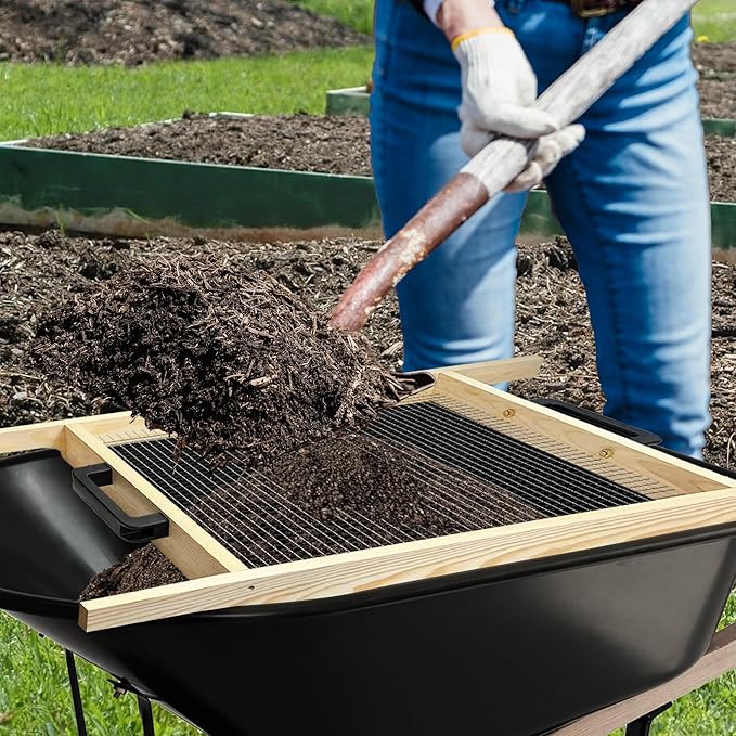 Montex Soil Sifter Large, Garden Rock Sifter, Garden Sifter for Sifting Soil, Worm, Leaves, Loam Soil, Sand and Gravel, Suitable for Wheelbarrow and Handheld