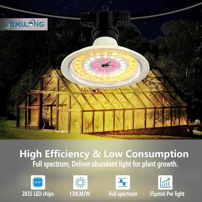 Outdoor LED Grow Lights, Waterproof String Grow Light, Full Spectrum Plant Growing Lights with 12Ft Adjustable Cord 3 Lights