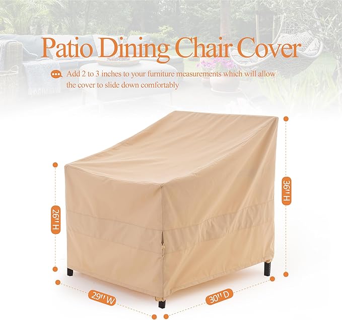 Patio Chair Cover, Outdoor Lounge Cover, Heavy Duty, Waterproof Lawn Chair Covers, 29W x 30D x 36H, Beige, 2-Pack