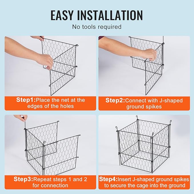 VEVOR 4 Pack Plant Protectors from Animals, 13.4'' x 13.4'' Chicken Wire Plant Protector, Plant Cages for Outdoor Plants, Flowers & Vegetables, Keeps Bunny Chicken Squirrels Out, 16pcs Metal Mesh
