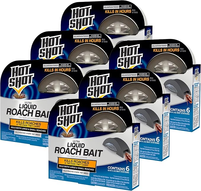 Hot Shot Ultra Liquid Roach Bait 6 Count, Kills In Hours, 6 Pack