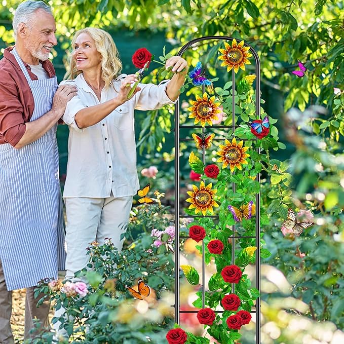 2 Pack Garden Trellis for Climbing Plants Outdoor, Metal Plant Trellis Vine Frame Support for Potted, Decoration Plant Wall Brackets Lattice for Indoor Flowers Vegetable Fruits Rose