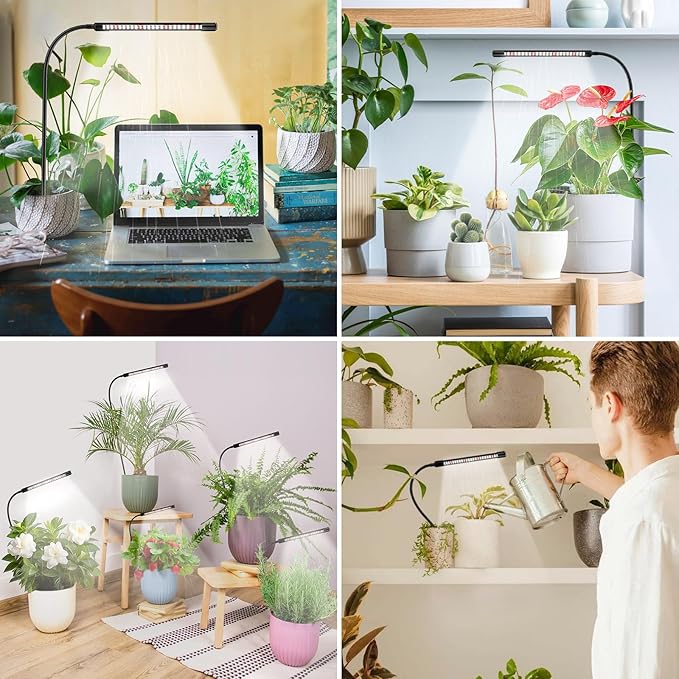 Grow Lights for Indoor Plants, 6000K Full Spectrum Plant Growth Light, Plant Lights for Indoor Growing with 5 Level Dimmable & Auto Timer, Adjustable Gooseneck Grow Lamp, 1 Pack
