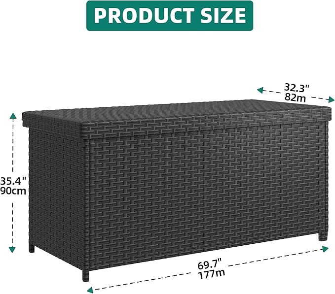 YITAHOME 260 Gallon Wicker Deck Box, XXL All-Weather Outdoor Storage Box, Extra Large Rattan Storage Bin for Patio Furniture, Outdoor Cushions, Pool Storage and Garden Tools (Black)