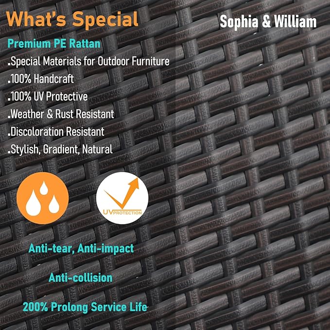 Sophia & William 9 Pieces Patio Dining Set for 8, All Weather Square Metal Patio Table and Wicker Chairs Set, Large Outdoor Dining Set for Outside, Black Tabletop