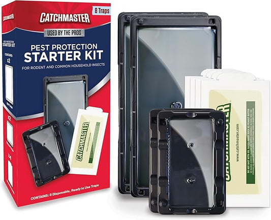 Catchmaster Glue Trap Variety Pack - 2 Mouse Trays, 2 Rat Trays, 4 Insect Glue Traps, Pet Safe Mouse Traps Indoor for Home, Pest Protection Kit for Basement & Garage, Rodent & Insect Pest Control