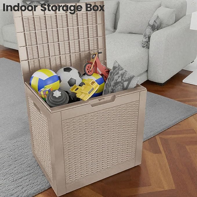31 Gallon Outdoor Storage Box - Waterproof Resin Rattan Deck Box for Indoor & Outdoor Use - Lockable & Fade Resistant - Storage Bin for Package Delivery, Patio Cushions & Garden Tools, Brown