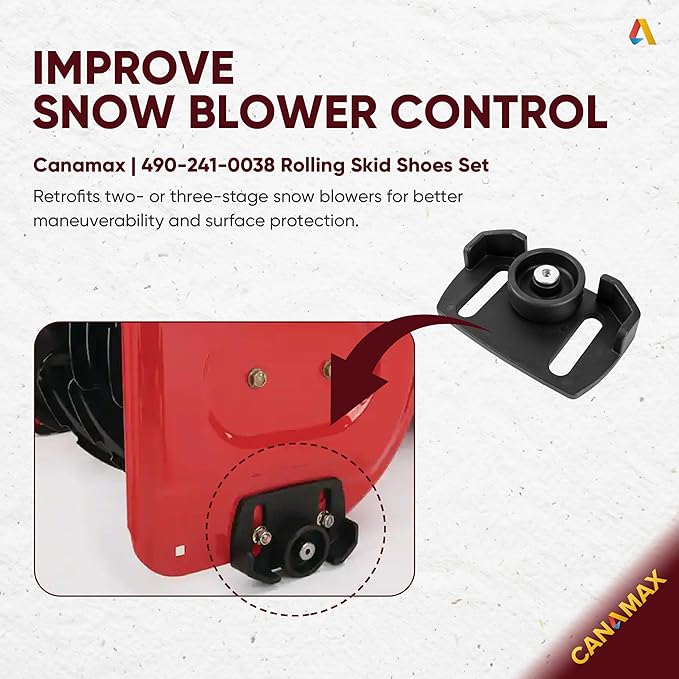 Canamax 490-241-0038 Universal Rolling Skid Shoes Set for Snowblower - Fit Most 2-Stage and 3-Stage Snow Thrower - Compatible with Craftsman MTD Arnold Troy-Bilt Cub Cadet Yard-Man Ariens and More