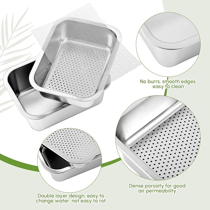 Vesici 4 Pack Sprouting Tray Kit, Stainless Steel Soil Free Cultivation Germination Tray, Wheatgrass Growing Container, Seed Sprouting Container Kit for Indoors Plant Seed Beans Broccoli Arugula