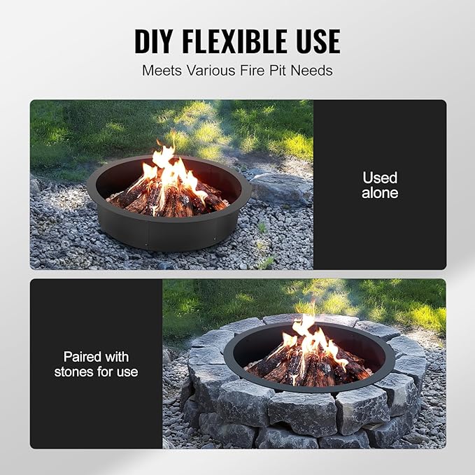 VEVOR Fire Pit Ring, 35-Inch Outer/31-Inch Inner Diameter, 10inch Height Fire Pit Insert, Heavy Duty Carbon Steel Liner DIY Campfire Ring Above or In-Ground, for Outdoor Camping, Bonfires