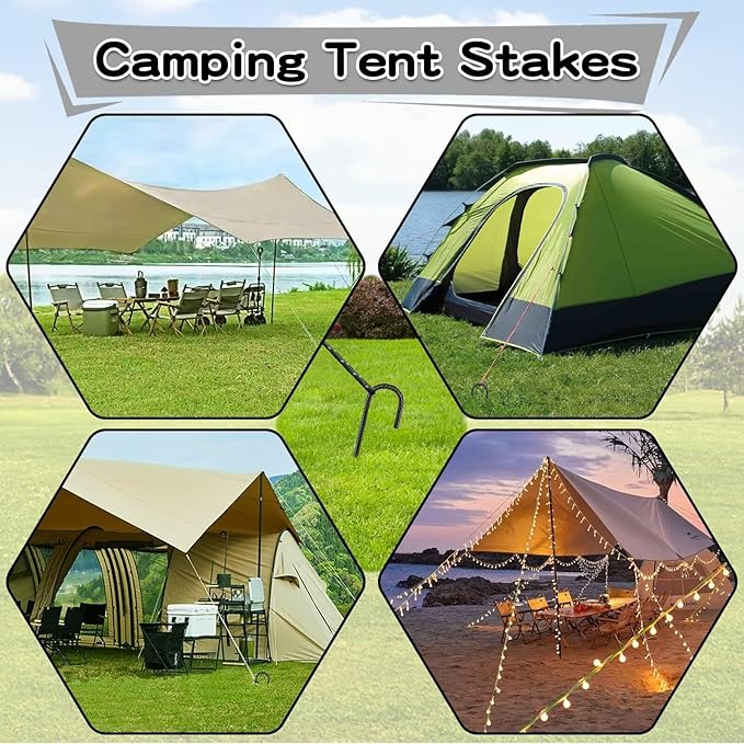 Black Rebar Stakes 16inx10mm Galvanized J Hook 6pcs – Heavy Duty Ground Tent Stakes for Fence,Bounce House,Outdoor Plants,Artificial Turf,Dog Coop,Metal Stakes for Christmas Decorations