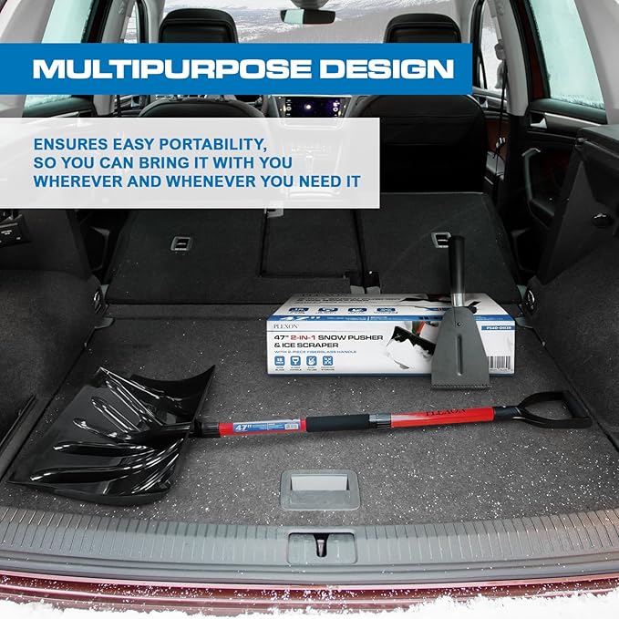 PLEXON Collapsible Snow Shovel for Driveway Lightweight Snow Shovel for Snow Removal with Ice Scraper Ice Chopper Folding Plastic for Car 48" Ergonomic