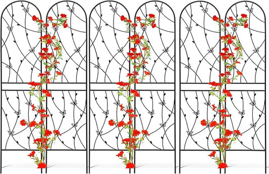 6 Pack Metal Garden Trellis 6FT Outdoor Garden Fence Rustproof Trellis for Climbing Plants Support Roses Flower Lawn Decoration, Black 71" Tall