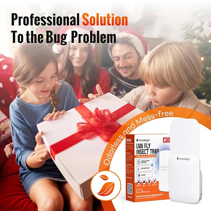 Mosalogic Fruit Fly Traps for Indoors Gnat Trap for House Indoor-600 Sqft Protection Area UV Fly Insect Trapper for Fruit Flies，Gnats，Mosquito，and Other Flying Insect Plug-in Bug Killer White 2Pack