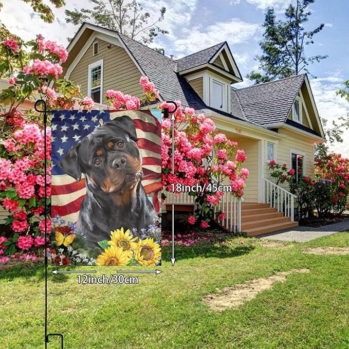 Rottweiler American Flag Patriotic Dog Garden Flag Welcome Party Outdoor Outside Decorations Picks Home House Garden Yard Decor 12x18 Inch