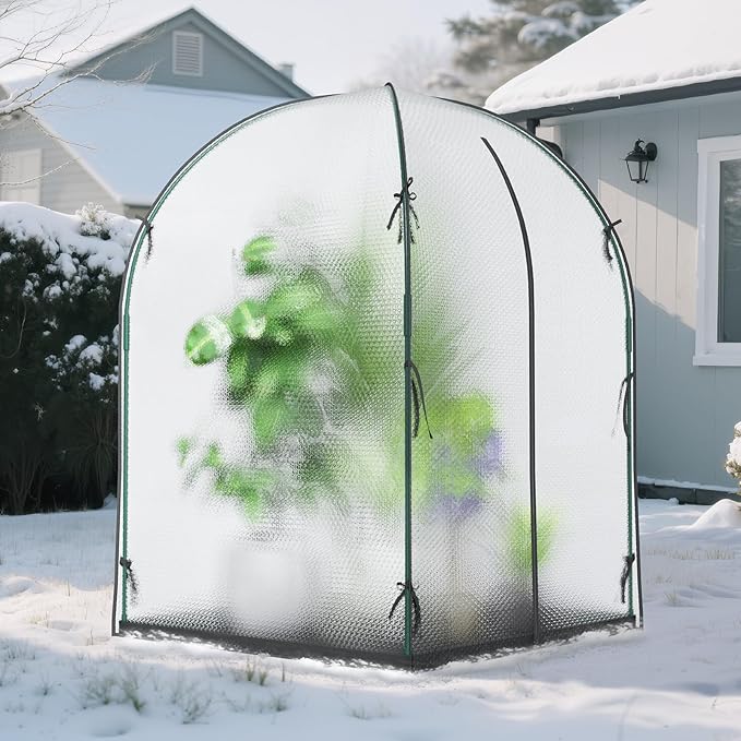 Portable Greenhouse for Outdoors, Green House Tent with Thick Bubble Film Cover, Ground Mat, Zippered Door Walk-in Mini Green House Kit for Outside, 47.2x47.2x71 Inch