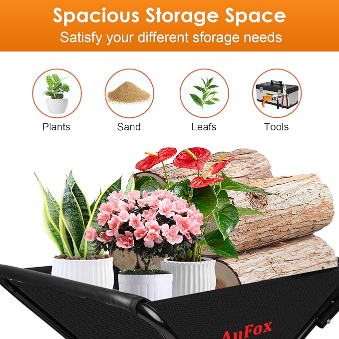 Collapsible Wheelbarrow, Foldable Home Utility Yard Wheelbarrow Easy Loading and Dumping Garden Cart Thickened Oxford Cloth Lawn Cart for Nutrient Soil,Grass, Leaf, Garden Supplies