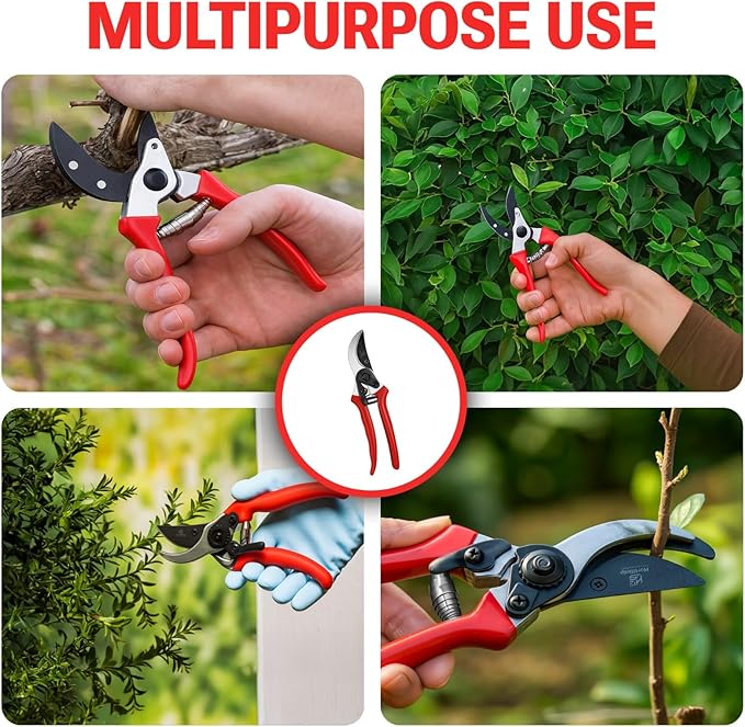 HortiSnip 8-Inch Bypass Pruning Shears, Professional Garden Shears with Sharp Steel Blade, Heavy Duty Pruners for Gardening, Plant Trimming, Cutting Stems & Branches