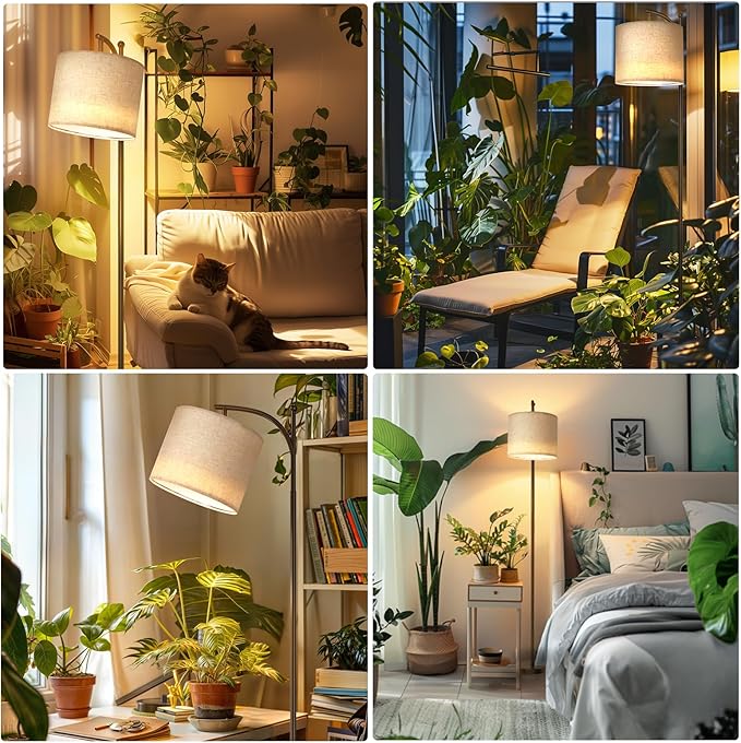 Floor Grow Lights for Indoor Plants Full Spectrum, 3000K Tall Plant Light, 25W Led Grow Light with Stand Floor Lamp with Auto On/Off Timer Function, Angle Adjustable