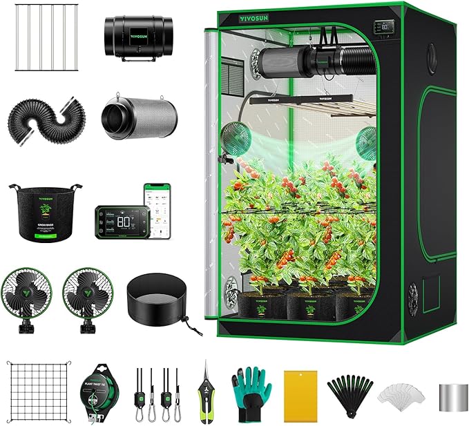 VIVOSUN GIY Smart Grow Tent System 5x5, WiFi-Integrated Grow Tent Kit, with Automate Ventilation and Circulation, Full-Spectrum LED Grow Light, and GrowHub E42A Controller