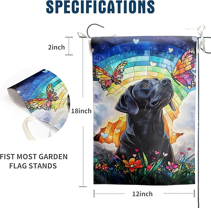 Stained Glass Black Lab Garden Flag 12x18 Double Sided Memorial Dog Sympathy Gift