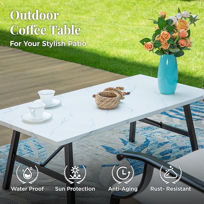 Patio Furniture Set 6 pcs, Outdoor Patio Furniture, 1 X 3-Seat Sofa, 2 X Single Chairs, 2 X Rocker Chairs, 1 X Coffee Table and 5.75" Extra Thick Cushion, Patio Conversation Set,Beige