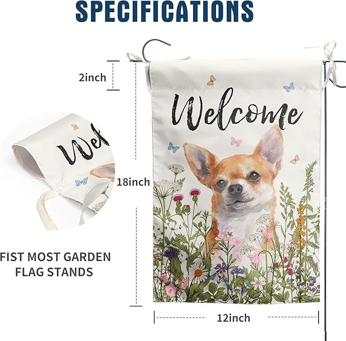 Floral Chihuahua Garden Flag Spring Summer Yard Flag Flower Dog Garden Flags for Outside Small Outdoor Welcome Flags 12x18 Double Sided