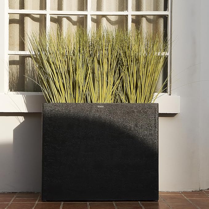 Tall Rectangular Composite ConcretePlanter（30Lx12Wx25H，66 Pounds）,Durable All-Weather Use with Drainage Holes,Large Rectangular Planter for Outdoor Indoor Plants