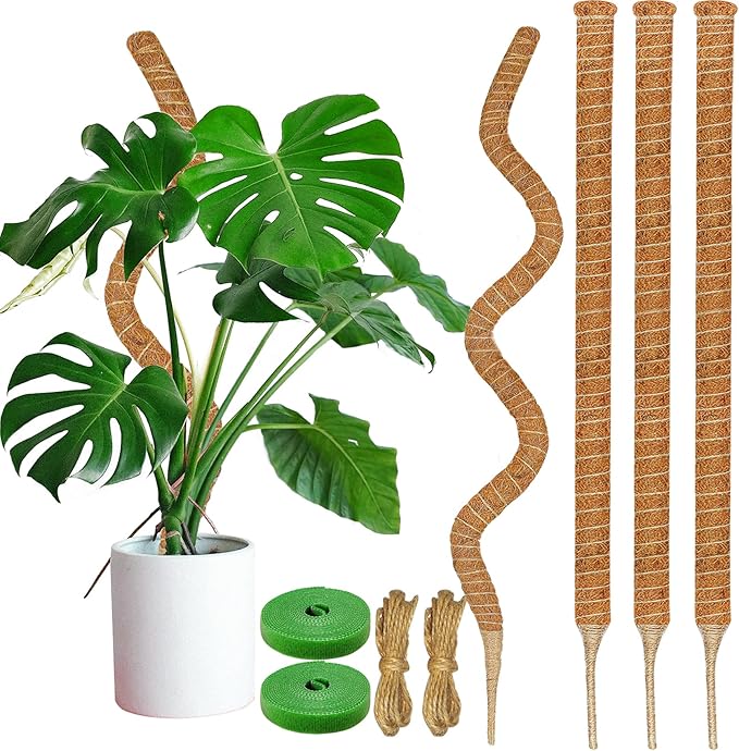 4 Pack Moss Pole, 63-Inch Moss Poles for Plants Monstera,Bendable Plant Support Stakes for Climbing Plants Indoor, Garden Trellis Plant Stick for Potted Plants, Pothos Philodendron