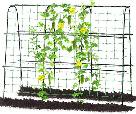 Garden Cucumber Trellis for Climbing Plants Outdoor, 65 x 48 inch U-Shaped Garden Arch Trellis, Pea Tomato Cucumber Trellis for Garden Raised Bed, 120x160-BLK