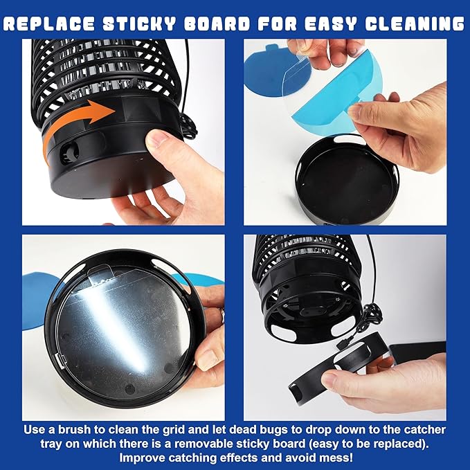 Lulu Home Bug Zapper, Plug-in Electric Mosquito Killer with Sticky Boards & 365nm Lamp Attracting Moths Gnats Flies, Plastic Insects Trap with Bulb Replacement for Indoor Hanging Use