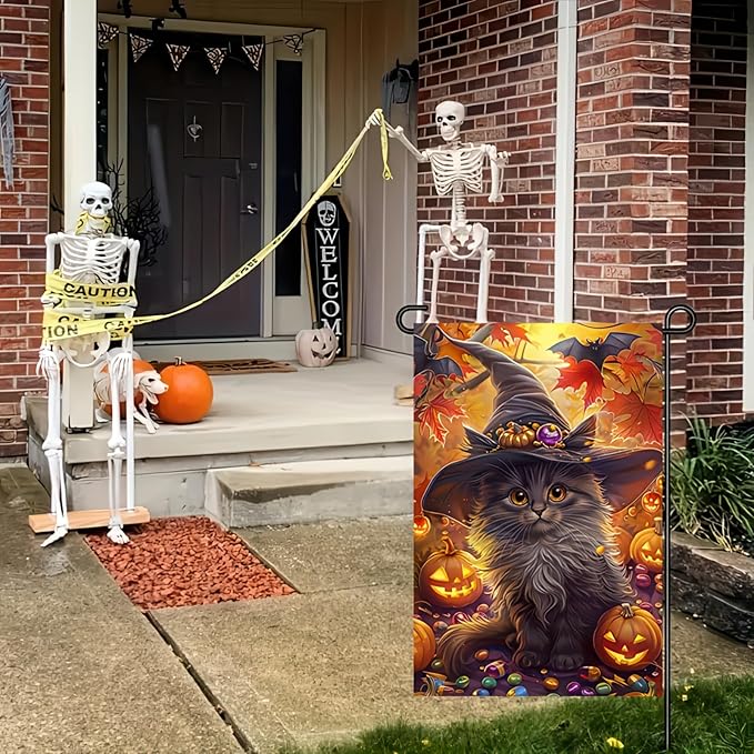 Halloween Cat Garden Flag Fall Garden Flags for Outside 12x18 Double Sided Autumn Harvest Pumpkin Yard Flags Fall Cute Kitten Garden Flag Fit Well With Any Outdoor