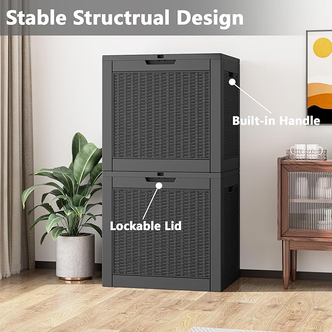 32 Gallon Resin Deck Box,Outdoor Indoor Waterproof Storage Box for Patio Cushions, Garden Tools, Pool Accessories,Backyard Storage Bin,Black