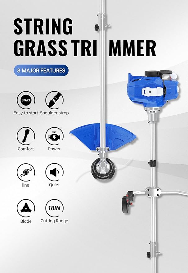 WILD BADGER POWER 52cc Weed Wacker Gas Powered, 3 in 1 String Trimmer/Edger 18’’ with 10’’ Brush Cutter,Rubber Handle & Shoulder Strap Included