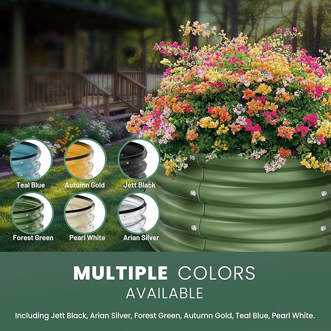 Round Galvanized Raised Garden Bed Kit, 3 Pcs 2 x 2 x 1ft Forest Green Galvanized Garden Boxes, Outdoor for Vegetables