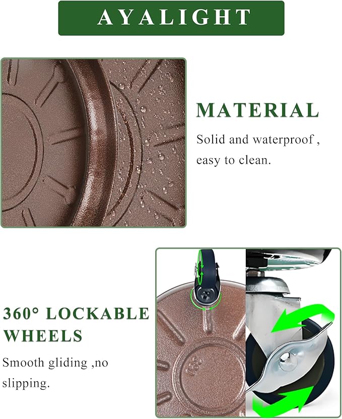 Metal Heavy Duty Plant Caddy Round Flower Pot Mover, 3 Pack Mixed of 12", 14" and 16" Rolling Plant Stand with Wheels, Indoor Outdoor Plant Dolly with Casters Planter Tray, Bronze