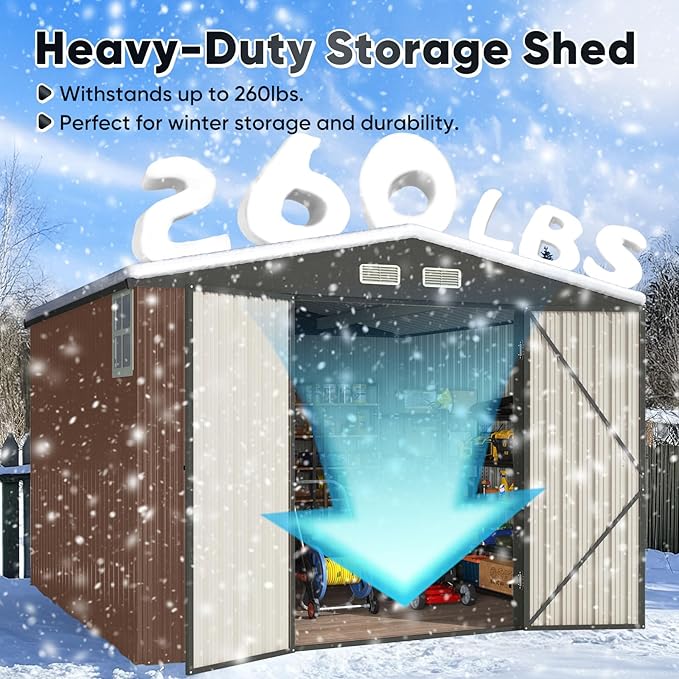 Quictent Heavy Duty 10X10 FT Metal Storage Shed, Lockable Steel Yard Waterproof Tool Shed for Garden, Backyard, Patio, Outside use with Combination Lock(9.5X9.5 FT Base,No Floor)