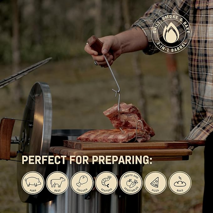 Charcoal Grills - 25 lbs Stainless Steel Smoker Grill 3-in-1 for Cooking & Home BBQ - Portable Vertical Smoker Barrel for Outdoor Grilling & Camping - Meat Grill with Thermometer & Accessories