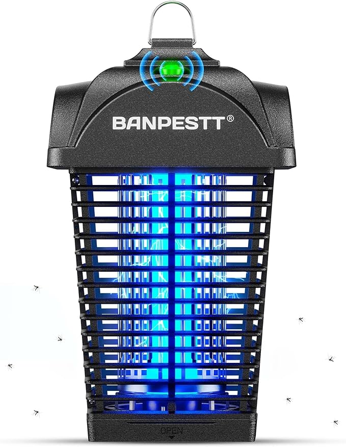 BANPESTT Bug Zapper Outdoor, Mosquito Zapper with Dusk-to-Dawn Light Sensor, Waterproof Fly Zapper, Electric Mosquito Killer for Garden, Patio, Balcony, Courtyard(Black