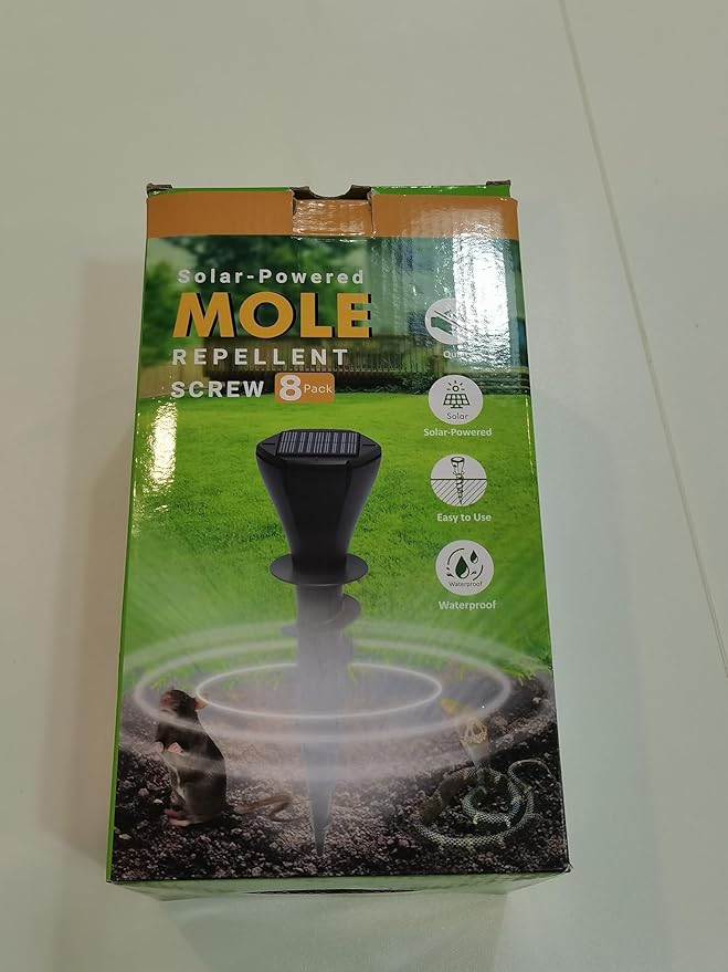 Mole Repellent Solar Powered 4 Pack, Snake Vole Repellent Outdoor, IP65 Waterproof Snake Deterrent Gopher, Waterproof Sonic Mole Spikes for Lawn and Garden, Get Rid of Moles, Groundhogs, and Rodents