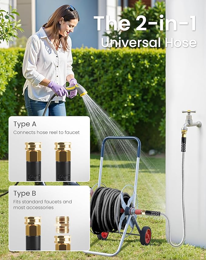 Cesun Short Garden Hose 5 ft, Small Metal Leader Hose, Drinking Water Hose, Flexible, Lightweight Stainless Steel Water Pipe for RV, Outdoor, Yard, 5ft x 5/8", Female to Female