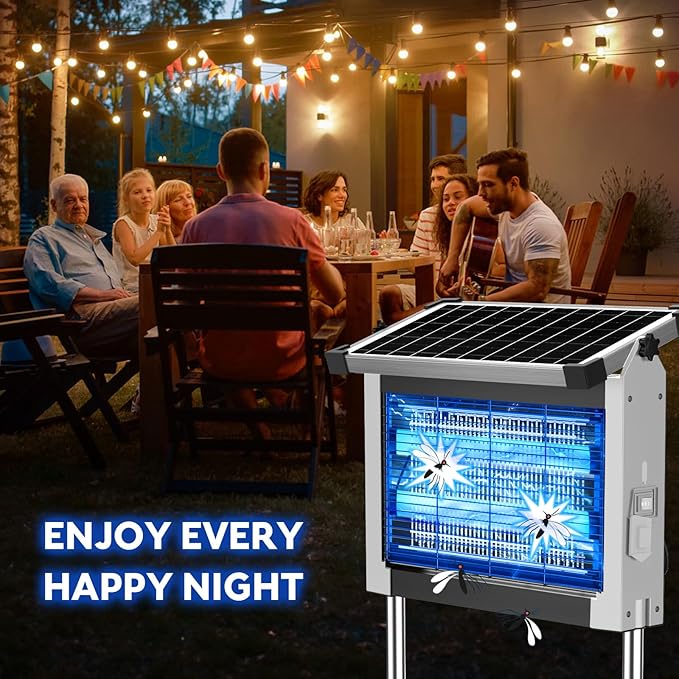 Solar Bug Zapper Outdoor, PhatroyYee Mosquito Zapper 4500V, Waterproof Portable Fly Zapper, Rechargeable Electric Mosquito Killer, Cordless Fly Insect Mosquitos Trap for Patio Yard Home Camping(White)