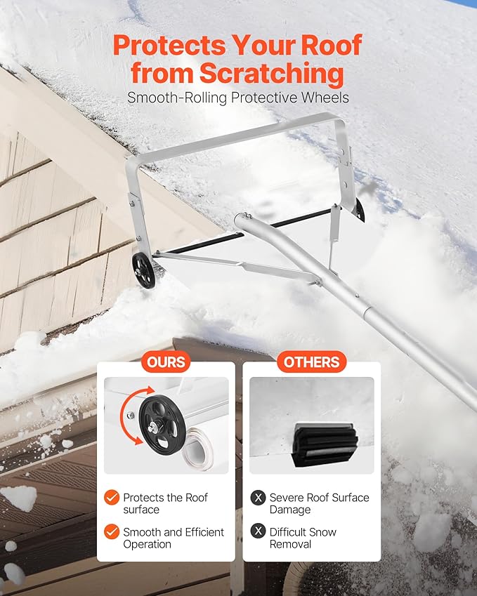 VEVOR Snow Roof Rake, 18.5 in Aluminum Blade, 5.2-30 ft Adjustable Roof Snow Scraper with Wheels & Slide, , Lightweight Snows Removal Tool for House Rooftop Leaves Debris Clearing