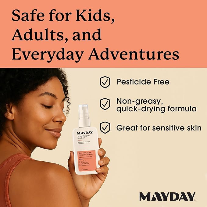 Mayday Tick & Mosquito Repellent – Deet-Free with Essential Oils – Geranium, Lemongrass & Rosemary – 3.4 oz (100 ml) – Non-Toxic, No Pesticides, Safe & Effective – Mosquito and Tick Repellent