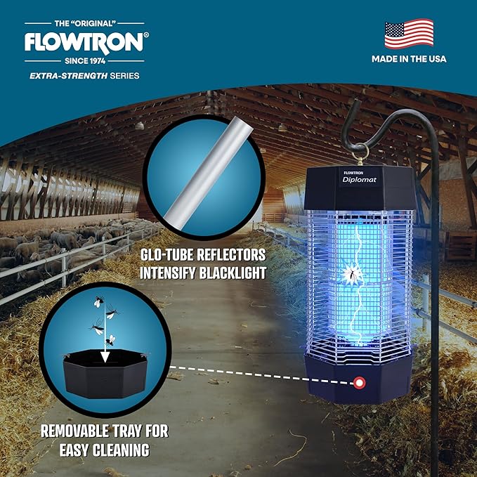 Flowtron Indoor/Outdoor Fly Control, 2000 sq.ft Indoor & 2 Acre Outdoor Insect Control with Dual Lure Method, 120W UV Light & Fly Sex Lure/Octenol for Flies and Mosquitoes, UL Certified