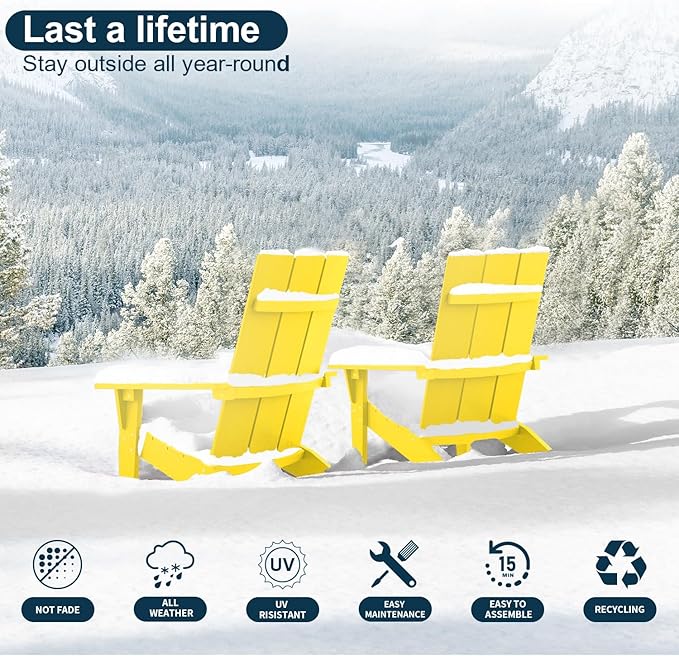 MXIMU Adirondack Chair Set of 8: Modern Adirondack Chairs Fire Pit Chairs Plastic Outdoor Chairs for Lawn Backyard Deck Garden Camping (Yellow)