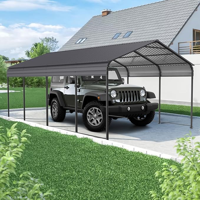 Metal Carport 12 ×20 FT Heavy Duty with Galvanized Steel Roof, Metal Garage Canopy with Galvanized Steel Roof & Frame, Car Tent Outdoor Storage Shed for Car, Boats and Truck, Gray