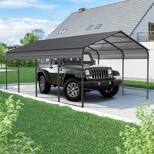 Metal Carport 12 ×20 FT Heavy Duty with Galvanized Steel Roof, Metal Garage Canopy with Galvanized Steel Roof & Frame, Car Tent Outdoor Storage Shed for Car, Boats and Truck, Gray