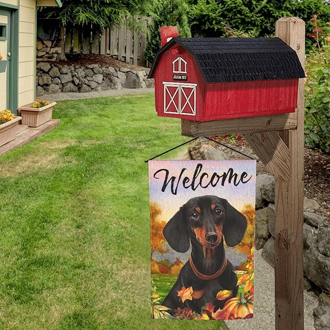 Dachshund Fall Pumpkin Fall Dog Garden Flag Welcome Party Outdoor Outside Decorations Picks Home House Garden Yard Decor 12x18 Inch