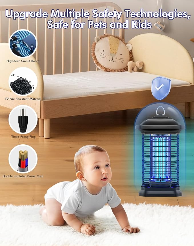 Bug Zapper for Outdoor & Indoor, 1/2 Acre Coverage Mosquito Lamp with 18W Bulb & 4400V High-Voltage, 100% Improvement in Mosquito Control Effect, Electric Fly Trap for Patio, Backyard, Home